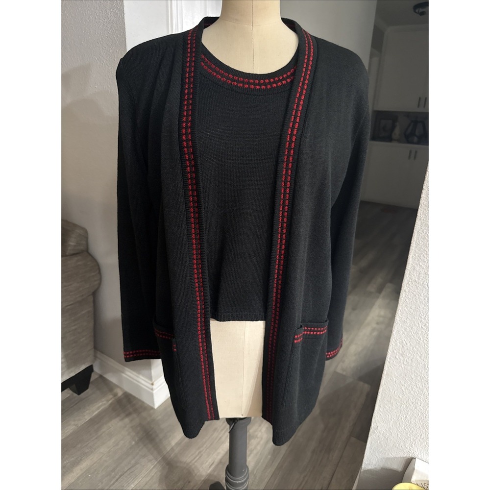 VTG Dylani Knitwear Black Cardigan Sweater 2pc Grandmacore Dark Academia XS/S